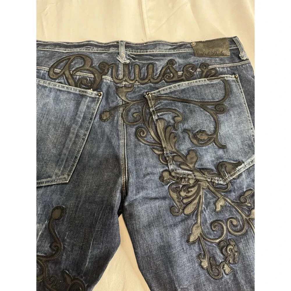 Artful Dodger Blue Jeans Embroidered Pockets Wide Leg Baggy Y2K Mens Size 42X33